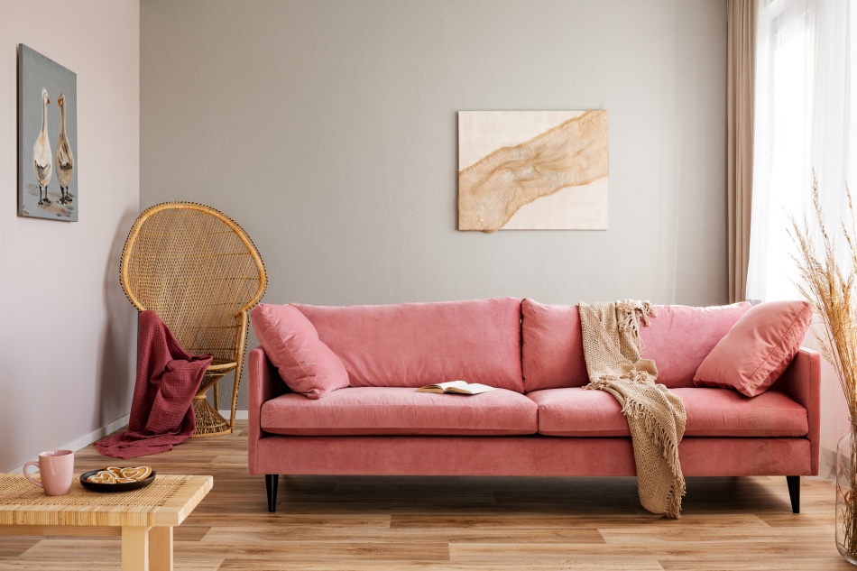 Ružičasti baršunasti kauč