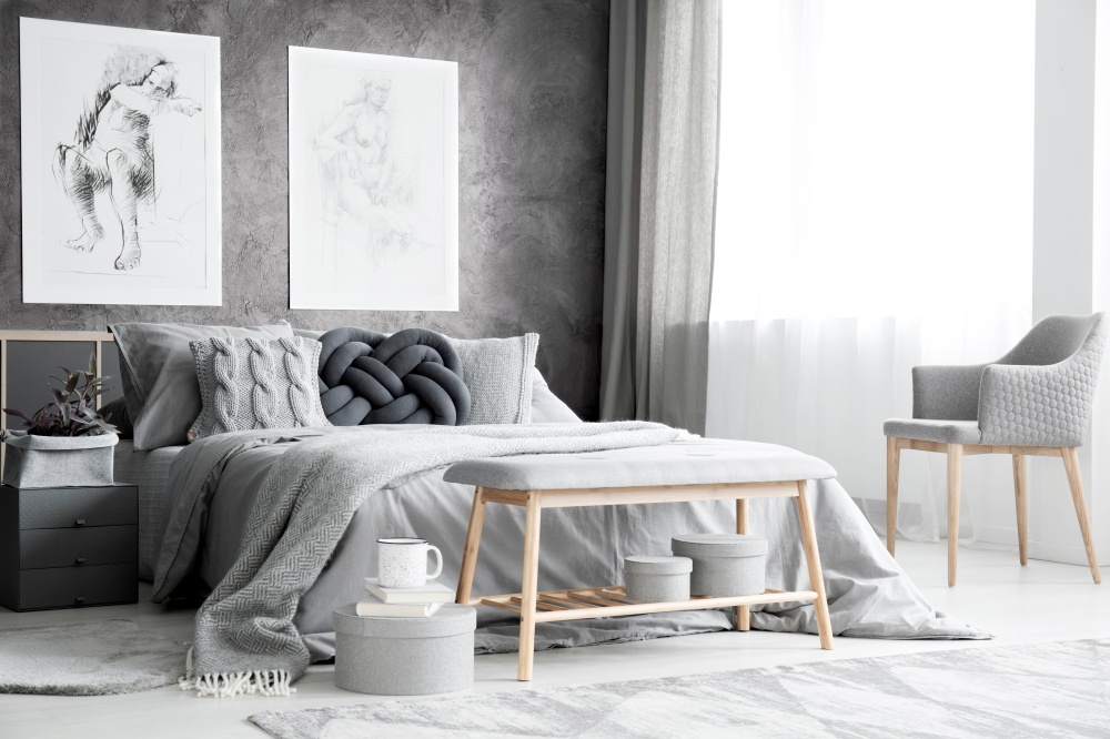 moderna spavaća soba u sivoj boji
